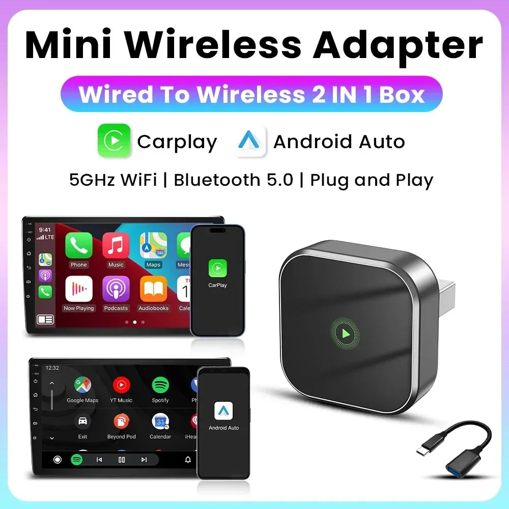Adaptador CarPlay Inalámbrico USB – Convierte CarPlay con Cable a Wireless | Compatible iPhone iOS & Android Auto | Plug & Play, Conexión Automática, WiFi 5GHz