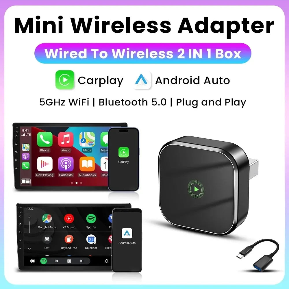 Adaptador CarPlay Inalámbrico USB – Convierte CarPlay con Cable a Wireless | Compatible iPhone iOS & Android Auto | Plug & Play, Conexión Automática, WiFi 5GHz