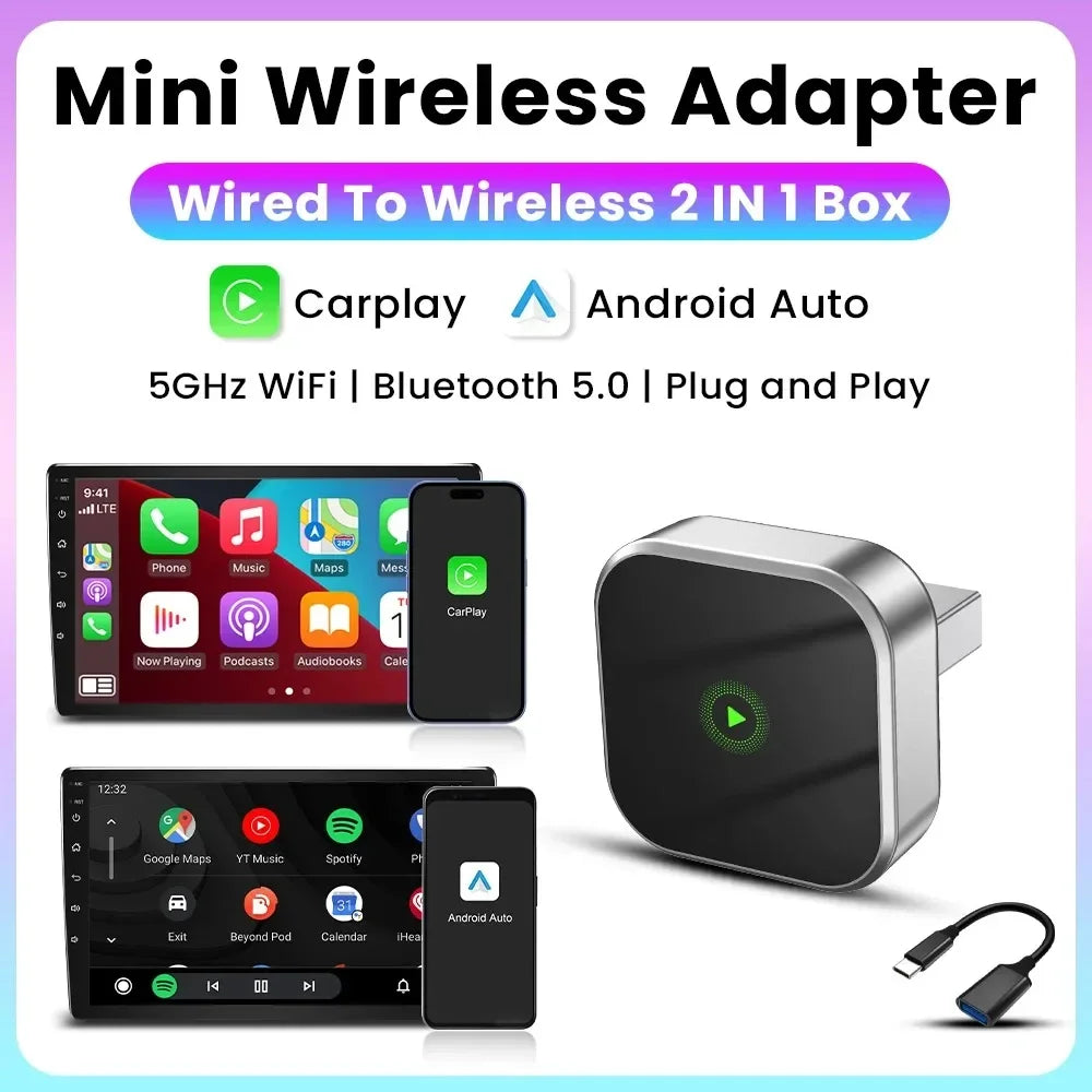 Adaptador CarPlay Inalámbrico USB – Convierte CarPlay con Cable a Wireless | Compatible iPhone iOS & Android Auto | Plug & Play, Conexión Automática, WiFi 5GHz